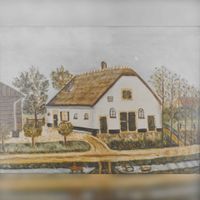 Foto van een schilderijtje van boerderij De Hoge Fox met op de voorgrond de Leedijk en de Leesloot. Bron: Regionaal Archief Zuid-Utrecht (RAZU), 353.