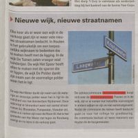 Een informatief artikel uit de gemeenterubriek ooit gepubliceerd in 2008 het Houtens Nieuw over het bedenken van straatnamen in de gemeente Houten en de werking van de straten in Houten. Bron: RAZU, krantenbank.