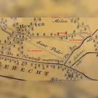 Fragment van Du Rooy kaart uit 1690 waarop de wegen om het dorp Houten staan aangegeven. Ook het Loerikse Zandpad en de Kon. Julianastraat. Bron: onbekend.