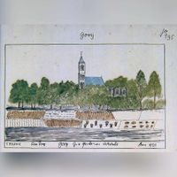 De kerk in 't Goy in 1731 getekend door C. Pronk. Bron: Geheugen.delpher.nl.