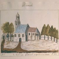De N.H. Kerk van Bunnik in 1727. Bron: Geheugen.delpher.nl.