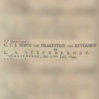 Gehuwd ten 's-Gravenhage op 17 juli 1844 dhr. jhr. C.T.J. Bosch van Drakestein en mvr. L.A. Steenberghe. Bron: Delpher.nl.