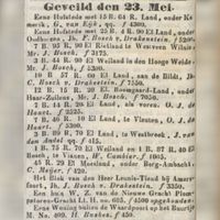 Krantenadvertentie met de resultaten van de Bosch van Drakestein goederen die geveild waren op 23 mei 1840. Bron: Delpher.nl.