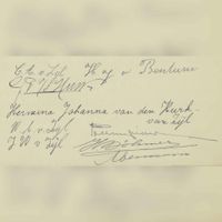 'Handtekening van C.A. van Zijl, H.J. van Bentum G.B. v/d. Ham, Hermina Johanna van den Hurk-Van Zijl, W.A. V. Zijl, J.W. v. Zijl.' Bron: Het Utrechts Archief, 1300, 1518, aktenummer: 201.