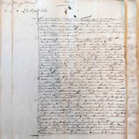 Op woensdag 23 april 1760 werd ten overstaan van de Utrechtse notaris Rijk van Vliet de boedel verdeeld van Evert Cornelis van der Capellen (1703-1759). Aan zijn halfbroer Gerlach Theodorus van der Capellen werd de ambachtsheerlijkheid Houten en 't Goy toebedeeld. Die hij tot zijn overlijden in 1805 zou bezitten. Beeld van een akte die in het dorpsgerecht archief bewaard is gebleven. (1/3). Bron: Regionaal Archief Zuid-Utrecht (RAZU), 064.