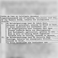 Op dinsdag 22 december 1981 vond ten overstaan van de Utrechtse notaris Jan Taekele Anema bij aanwezigheid van dhr. Jakob Boor, advocaat en procureur, wonende te Bosch en Duin, handelende als lasthebber van jhr, Paul Egon Joseph Lodewijk Maria von Bönninghausen tot Herickhave. De boedelscheiding plaats van de boerderij De Klomp (Oude Mereveldseweg 2-4 te Houten) en De Hoop (Ossenwaard 19 te Cothen) verpacht aan J.H.C. van Rijn. Boederij De Klomp kwam toe aan jhr. Paulus Carolus Ignatius Gerardus Maria van Nispen tot Sevenaer. Begin beschrijving van akte. Bron: Kadaster Nederland.