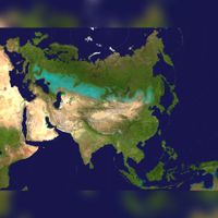 De steppe in Azië en Zuidoost Azië vanuit de ruimte satelliet gezien. Bron: Wikipedia.