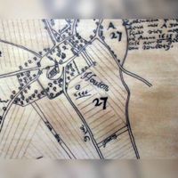 Detail van de kaart (kaart 3) uit 1640 van het kapittel van St. Maire waarop het dorp Houten is ingetekend. Het noorden van deze kaart is aan de linkerkant. Naar een kopie naar de hand van Leen de Keijzer te vinden in het Regionaal Archief Zuid-Utrecht, beeldbank. Origineel te vinden in Het Utrechts Archief St. Marie (1640).