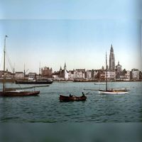 De Schelde bij Antwerpen, photochrom, ca. 1890-1900. Bron: Wikipedia.