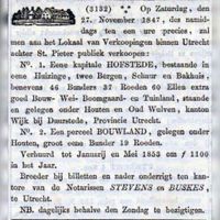 Op zaterdag 27 november 1847 verkocht familie Ram de boerderij aan de Oud Wulfseweg nr. 5 op de veiling ten overstaan van de Utrechtse notaris Gerardus Henricus Stevens. Bron: Delpher.nl.