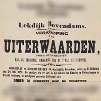 Affiche van het Hoogheemraadschap De Lekdijk Bovendams uit 1881 om diverse gronden en uiterwaarden te verkopen in Tull en 't Waal en Schalkwijk. Begin beschrijving. Bron: RHC Rijnstreek en Lopikerwaard, H009.