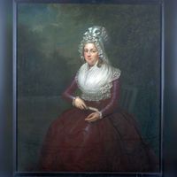 Portret van Johanna Henrietta Antonia Martens - Strick van Linschoten, geboren 1769, echtgenote van David Johan Martens, overleden 1837. (Portret in 1800). Bron: Centraal Museum.