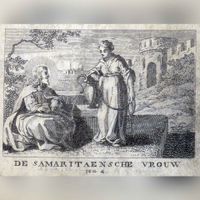 Bidprentjes van Margaretha Thimothea Johanna Ram van Schalkwijk en haar zoon Jacob Adam van Brienen, perkament, 1802, 1805. Etsen en een kopergravure. Voorkant. Bron: HUA, 92, 669.