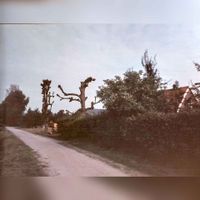 De afbraak van het hoofdgebouw van de boerderij de Dijkhoeve begin jaren tachtig van de vorige eeuw. Zicht vanaf de Lobbendijk. Collectie: Hans Schemmekes RAZU, 353.