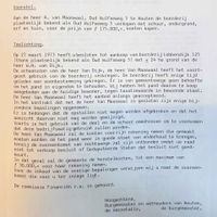 College voorstel aan de gemeenteraad van Houten uit 1985 waarbij de boerderij aan de Oud Wulfseweg nr. 5 te verkopen aan de bewoner Anthonie van Waal voor ƒ. 175.000,- gulden. Bron: Regionaal Archief Zuid-Utrecht (RAZU), 005.