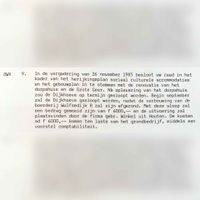 Besluit van de gemeenteraad van Houten uit 1985 waarbij in september 1986 boerderij de Dijkhoeve gesloopt zou gaan worden door sloopbedrijf Van Winkel ter waarde van ƒ. 6.000,- gulden. Bron: Regionaal Archief Zuid-Utrecht (RAZU), 005.