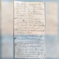 Briefje waarop de familieleden Van Dijk in april 1835 beschrijven wat voor papieren ze bij notaris Van Strijen in Wijk bij Duurstede hebben afgegeven omtrent de eigendomsgeschiedenis van de 2 boerderijen aan het Overeind 47 en 73. Bron: Regionaal Archief Zuid-Utreecht (RAZU), 386.