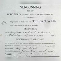 Bouwvergunning behorend bij boerderij de Schalkenberg aan de Lekdijk nr. 48-50 in bezit van J.L.B.C.G. baron de Wijkerslooth de Weerdesteyn. Bron: RAZU, 113.