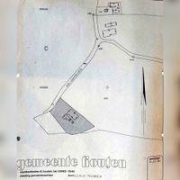 Grenzen in donkerblauw gearceerd het boerderijterrein van 't Groen in 1988 waarbij de gemeente Houten het vastgoed verkocht aan bouwbedrijf Kühne. Bron: Regionaal Archief Zuid-Utrecht (RAZU), 005.