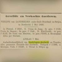 Bericht van veilingverkoop van de ambachtsheerlijkheid Sandelingen-Ambacht in 1880. Bron: Delpher.nl.