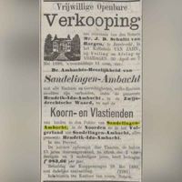 Verkoopadvertentie van de ambachtsheerlijkheid Sandelingen-Ambacht in 1880. Bron: Delpher.nl.