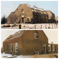 Beeld van boerderij Bouw- en Weilust aan de Houtensewetering 31-33 hier op beeld afgebrand in 1985. Tot 1972 in het bezit van Gravin De Leusse geweest. Bron: RAZU, 353.