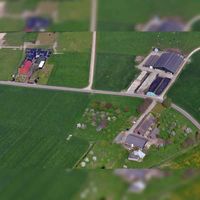 Boerderijcomplex De Fijnekost aan de Leemklokweg nr. 4 en nr. 6 in Werkhoven vanuit de lucht gezien in 2019. Foto: Slagboom en Peeters Luchtfotografie B.V..