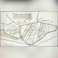 Kaart van de polders de Oude en Nieuwe Stad van donderdag 10 augustus 1752. Vervaardigd door D.W.C. Hattinga en Anth. Hattinga. Bron: Het Nationaal Archief, 4.VTH, 2254.