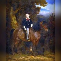 Portret van Thierry Arnaud Graaf d'Alsace, Prins d'Hénin-Liétard als kind met zijn paard, door François Hippolyte Lalaisse. Bron: Wikipedia (FR): François Hippolyte Lalaisse - Drouot.