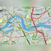 Het midden en oostelijke gedeelte van Rotterdam stad op de kaart. Met rechts de Van Brienenoordbrug. Bron: Openstreetmap NL.