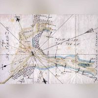 Zeekaart met diepten van de Maasmonding en het Haringvliet. Bron: Streekarchief Voorne-Putten, 620, TA_RIV_052.