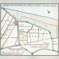 Kaart van voor 1752 kaarte der polders en Dorp Stadt. Kaart van het oostelijk gedeelte van de heerlijkheid Stad-aan-'t Haringvliet door D.W.C. Hattinga. Bron: Zeeuws archief, Atlassen Hattinga, nr. 214.