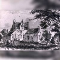 Gezicht op het huis Emminkhuizen bij Renswoude in 1750 vervaardig door Jan de Beijer. 