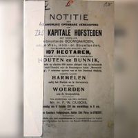 Voorkant van de veilingsbrochure van onder andere hofsteden 't Hemeltje, Mereveld en De Groote Kuil. Bron: Het Utrechts Archief, 1007-3, 13006.