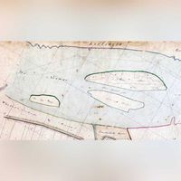 Uitsneden van de hulpkaart van de gemeente IJsselmonde van de drie zandplaten &#039;het Westplaatje, de Groene Plaat, en het Slik Plaatje, de voorlopers van het eiland Van Brienenoord in 1832. Bron: RCE.