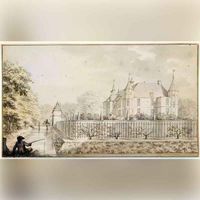 Gezicht op kasteel Zuylen, vanuit het westen in 1772 door J. Cats. Bron: RCE te Amersfoort.