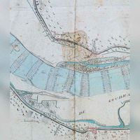 Detail uit een kaart van het vroegere dorp Honswijk en het Fort Willem II (Honswijk) die vanaf 1844 op de plek van het oude dorp Honswijk kwam te liggen. Kaart uit ca. 1815. Bron: Het Gelders Archief, beeldbank.