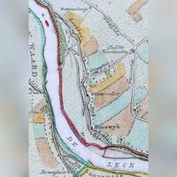 Fragment uit de kaart 'Kaart van de Neder-Rhyn en Leck stroom, van de Stad Arnhem tot aan het Oudslykerveer, beneden de Stad Culemborg. (eerste deel)' uit 1793. Waarop het dorp Honswijk en Tull op staan ingetekend. Bron: Regionaal Archief Zuid-Utrecht (RAZU), 400, 65452, 15.