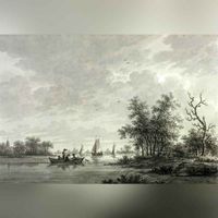 Gezicht over de Lek op het landschap in de omgeving van het dorp Honswijk tussen 1790 en 1810. Bron: Het Utrechts Archief, catalogusnummer: 206239.
