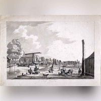 Gezicht in Zuilen met de brug over de Vecht in 1787 door Johan Bulthuis. Bron: HUA, catalogusnummer: 201004.