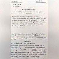 Fragment van de bouwvergunning door Gijsbertus van der Louw van 16 november 1951 voor het bouwen van een kippenhok achter het boerderijterrein Den Oord. Bron: RAZU, 109.