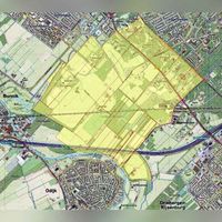Kaart in geel gearceerd de gronden tot 1813 behorend bij de heerlijkheid Stoetwegen, ten zuiden van de plaats Zeist enten noorden van het dorp Odijk. gebaseerd op de kadasterkaart van 1832, geprojecteerd op een hedendaagse topografische kaart van anno 2020. Bron: HISGIS Utrecht.