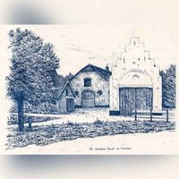 Tekening van boerderij de Steenen Poort door H. Hoogstra in 1970. Bron: RAZU, 353.