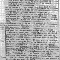 Op donderdag 24 december van het jaar 1981 ren overstaande van de Utrechtse notaris Mr. Jan Taekele Anema waarbij de gemachtigde van (I) jhr. Paul Egon Joseph Lodewijk Maria von Bönninghausen tot Herinkhave, particulier wonende te Arnhem, (II) (a) Weledelgestrenge heer Mr. Kornelis Hans Pentinga, notaris ter standplaats te Utrecht, handelende als lasthebber van de Hoogwelgeboren Vrouwe Cecilia Gisela Margaetha Louisa Maria von Bönninghausen tot Herinkhave, particuliere, geboren te Arnhem 26 mei 1924, wonende te Constantia Kaapstad (Zuid-Afrika), gescheiden van de heer Antonie Marinus Kostense enz., enz., enz., enz, en verdere familieleden Erven Von Bönningheusen, waarbij de diverse familieleden Kosten en Von Bönninghausen overeenkwam dat het onroerend goed in Bunnik gelegen werd verdeeld alszijnde de boerderij De Klomp (Oude Mereveldseweg nr. 2-4) en De Nieuwe Burgt, het Fectioterrein aan de Marsdijk toekwam aan mr. jhr. Paulus Carolus Ignatius Gerardus Maria van Nispen tot Sevenaer, voornoemd bedrijfsjuridisch adviseur, wonende te 's-Gravenhage. Eerder waren de goederen in het bezit geweest tot 1914 bij familie Bosch van Drakestein van Nieuw Amelisweerd. Bron: Kadaster (NL).